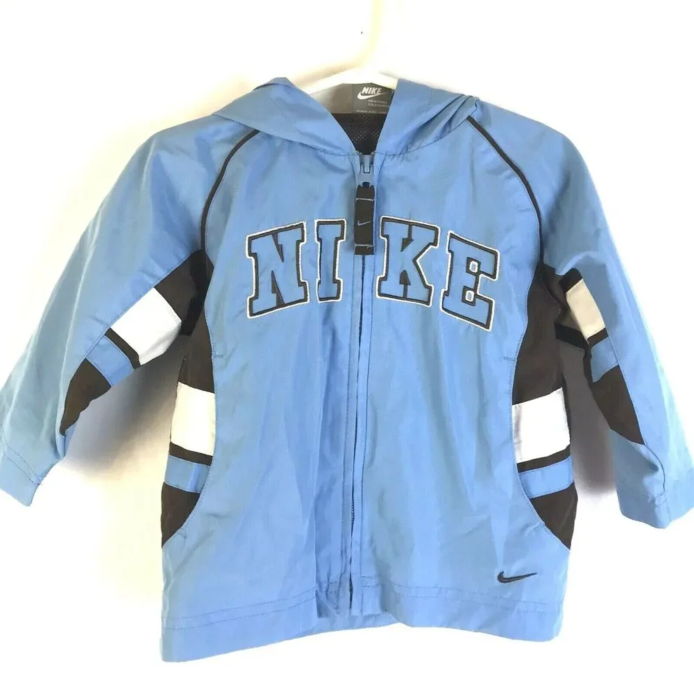 Nike Jacket Boy's 18 M Blue Zip Front Hoodie Spell Out Outerwear Windbreaker